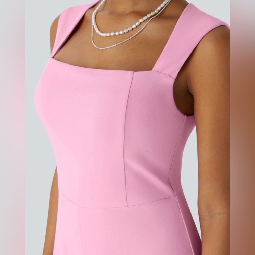 Halara Pink Square Neck Wide Leg Elegant Jumpsuit Women’s M NWT - Picture 4 of 8